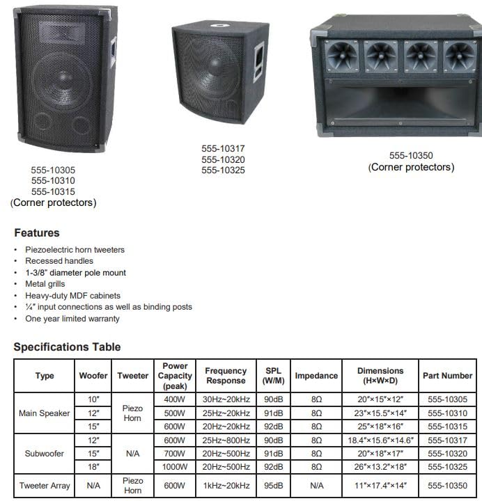 Amazon.com: multicomp PRO 10'' Two Way PA/DJ Speaker 400W, 30Hz